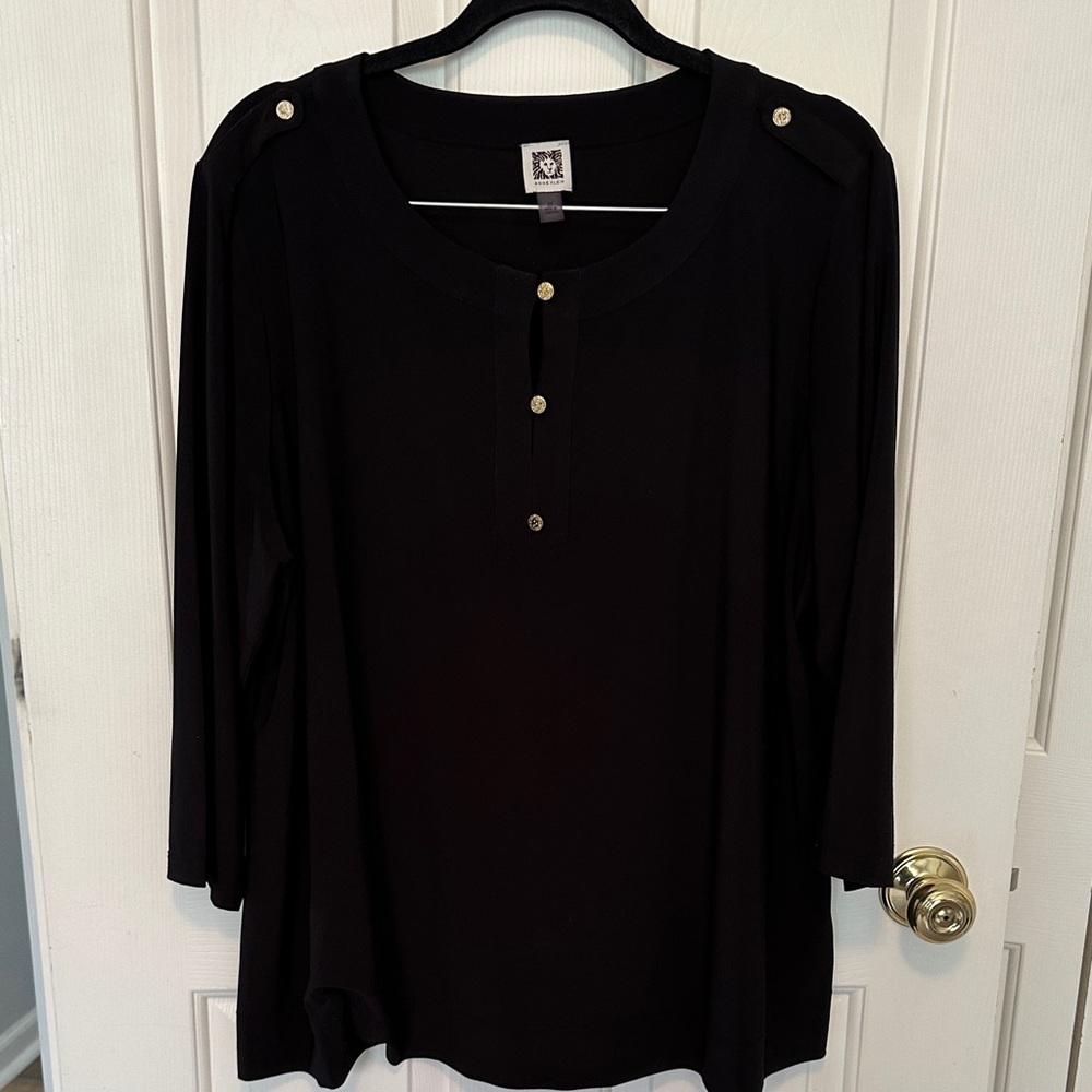 Anne Klein Black Blouse with Gold Button Detail